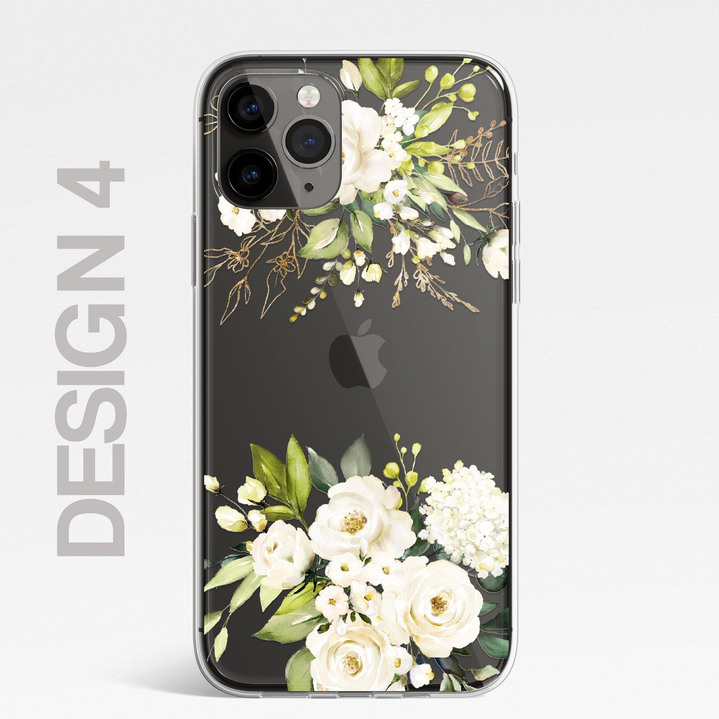 Silicone CLEAR Phone Case Cover Pretty Floral Flowers English Roses Vintage Carnations Gold iPhone 11 12 XR Max Plus Pro Samsung Galaxy