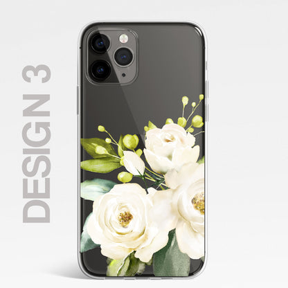 Silicone CLEAR Phone Case Cover Pretty Floral Flowers English Roses Vintage Carnations Gold iPhone 11 12 XR Max Plus Pro Samsung Galaxy