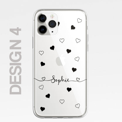 iPhone Case Personalised Heart Script Custom Silicone CLEAR Phone Cover Cursive Pretty for iPhone and Samsung