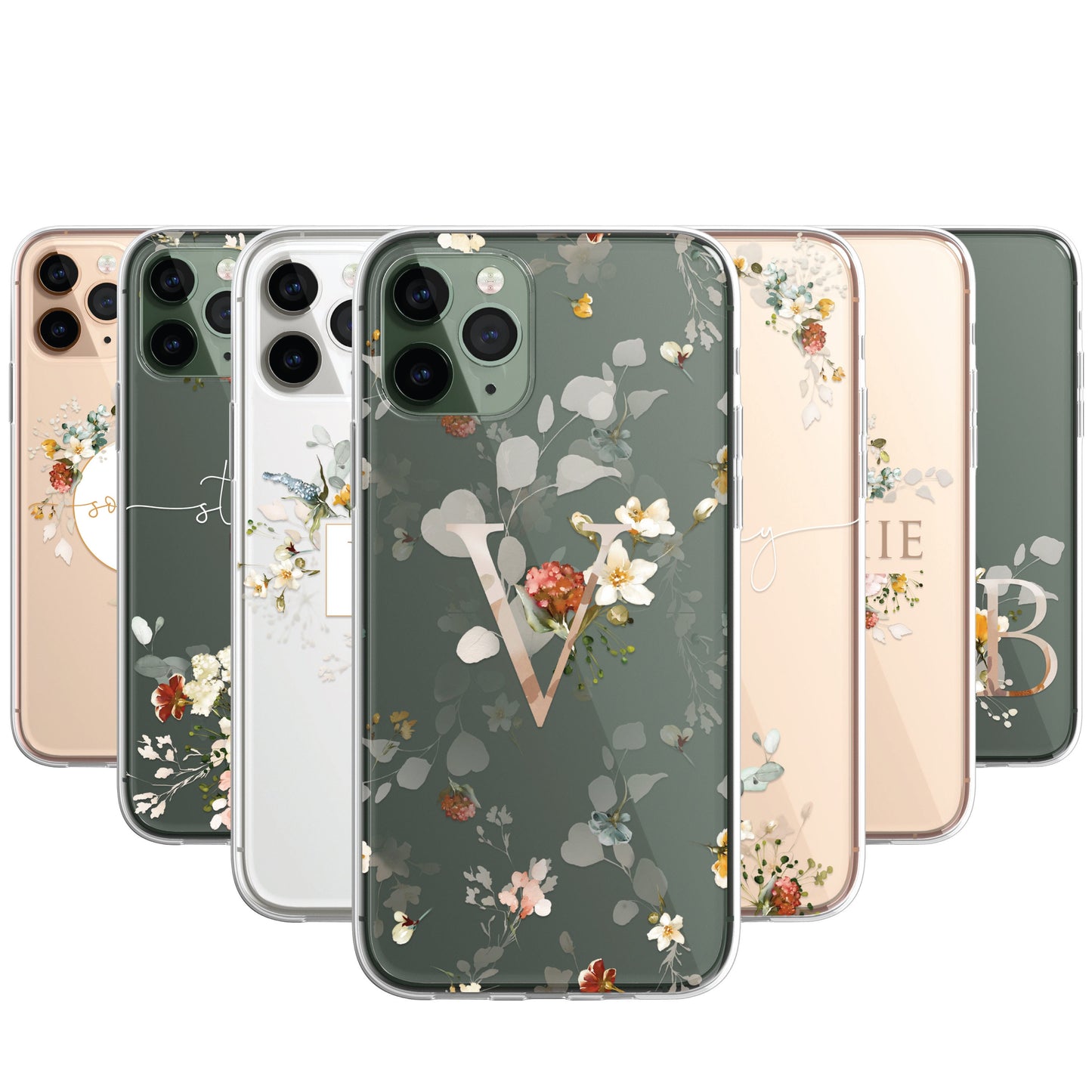 Personalised Floral iPhone Custom Silicone CLEAR Phone Case Cover Flowers English Roses Gold iPhone 11 XS XR Max Plus Pro Samsung Galaxy