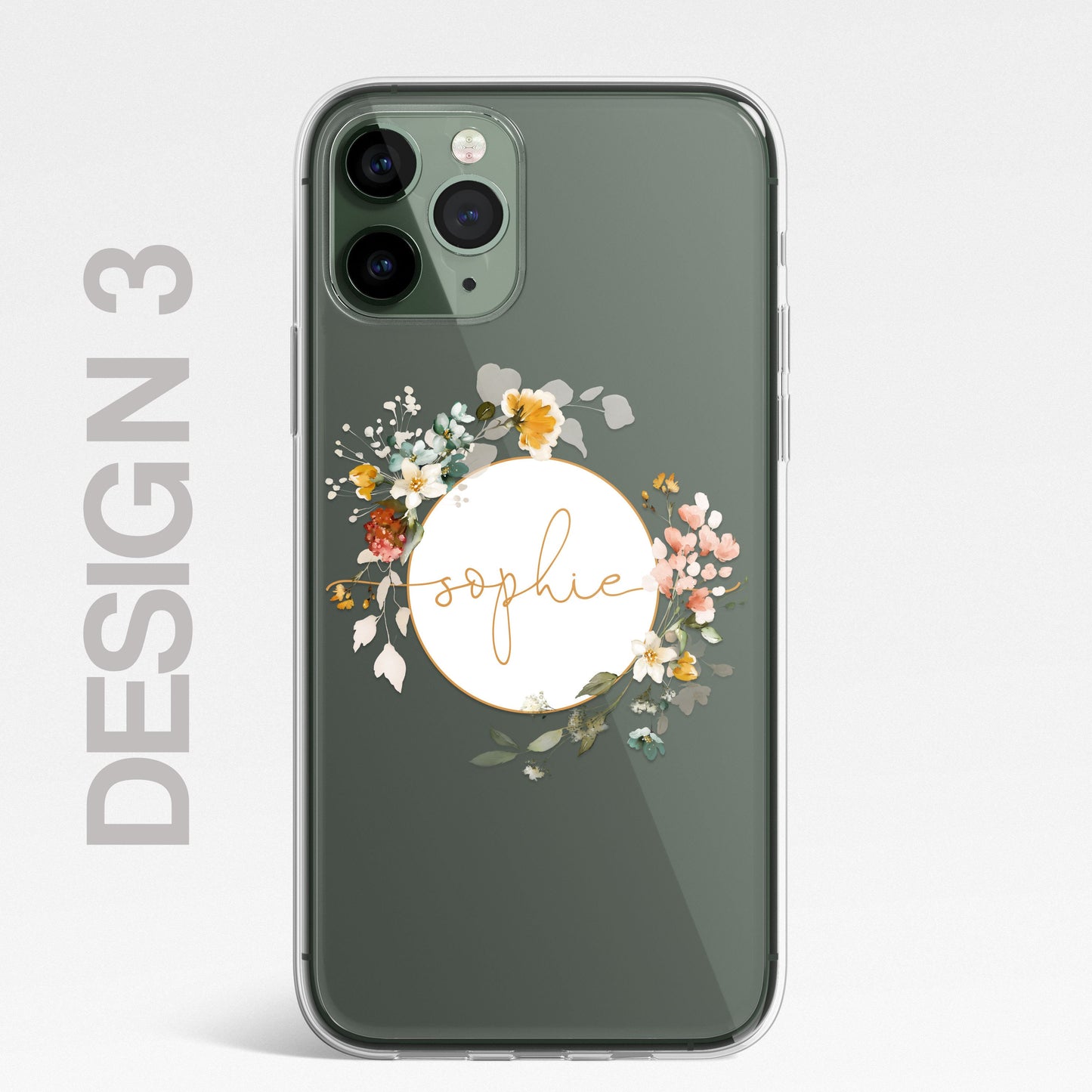 Personalised Floral iPhone Custom Silicone CLEAR Phone Case Cover Flowers English Roses Gold iPhone 11 XS XR Max Plus Pro Samsung Galaxy