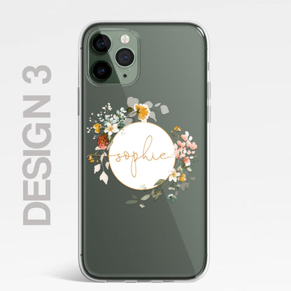 Personalised Floral iPhone Custom Silicone CLEAR Phone Case Cover Flowers English Roses Gold iPhone 11 XS XR Max Plus Pro Samsung Galaxy