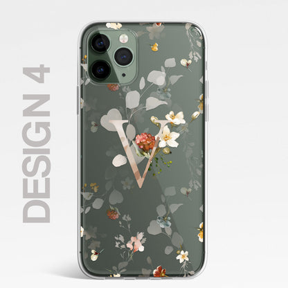 Personalised Floral iPhone Custom Silicone CLEAR Phone Case Cover Flowers English Roses Gold iPhone 11 XS XR Max Plus Pro Samsung Galaxy