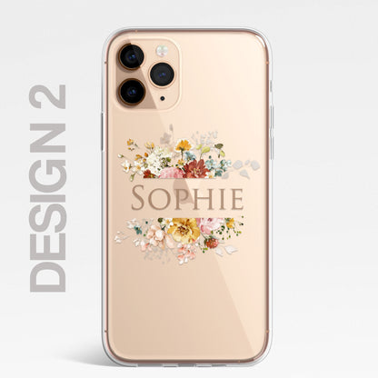 Personalised Floral iPhone Custom Silicone CLEAR Phone Case Cover Flowers English Roses Gold iPhone 11 XS XR Max Plus Pro Samsung Galaxy