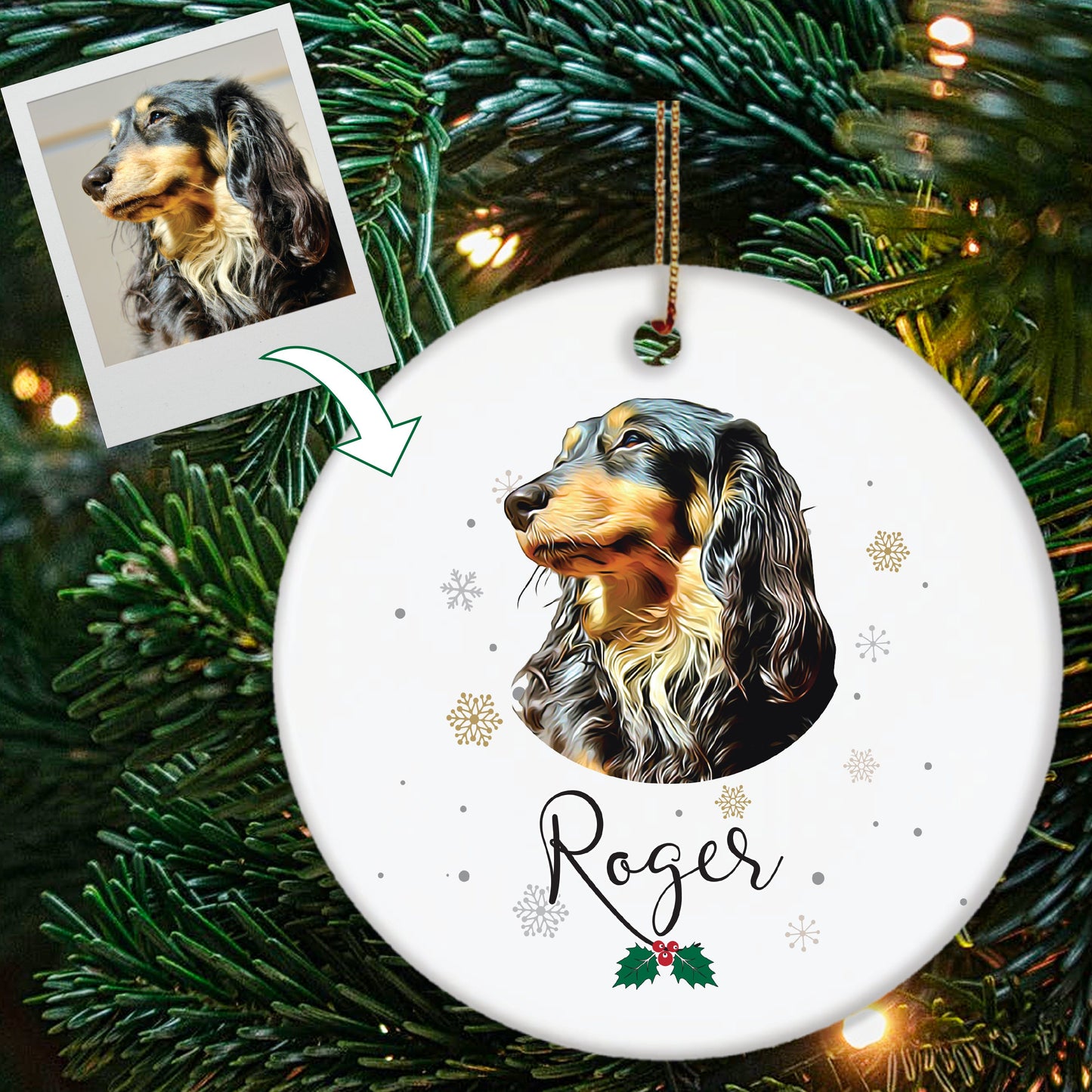 Personalised Pet Portrait Christmas Decoration - Dog Cat Custom Xmas Ceramic Disc Keepsake - TWO Sided Print option.