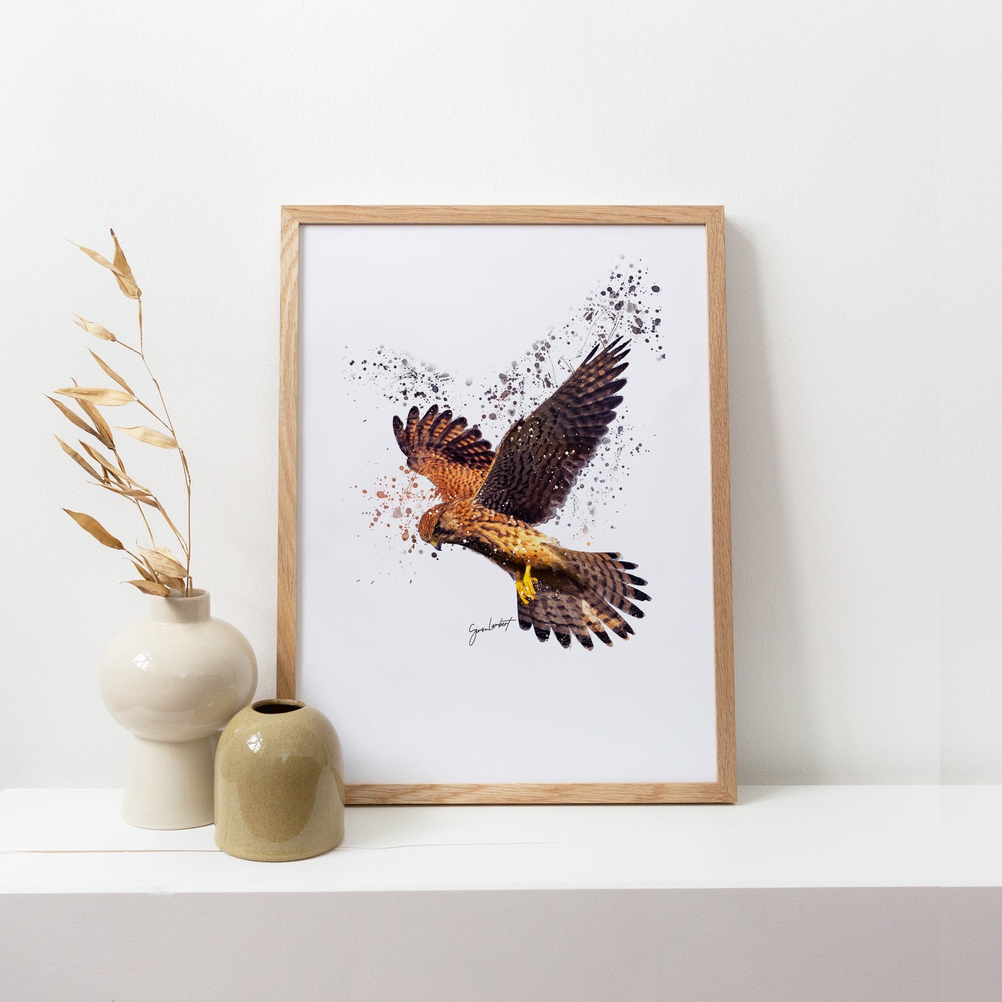 Kestrel Portrait Splatter Style Artwork Fine Art Print (Unframed)