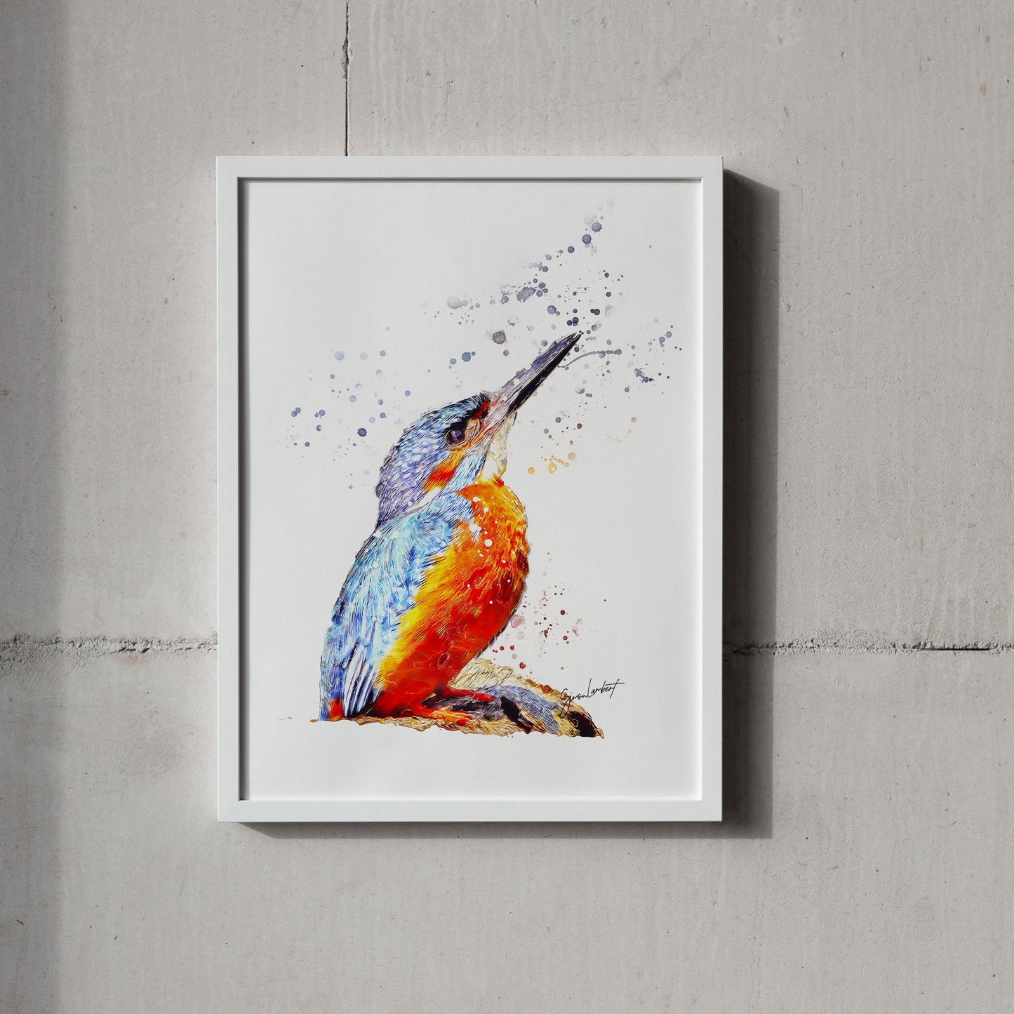 Kingfisher Portrait Splatter Style Artwork Fine Art Print (Unframed)