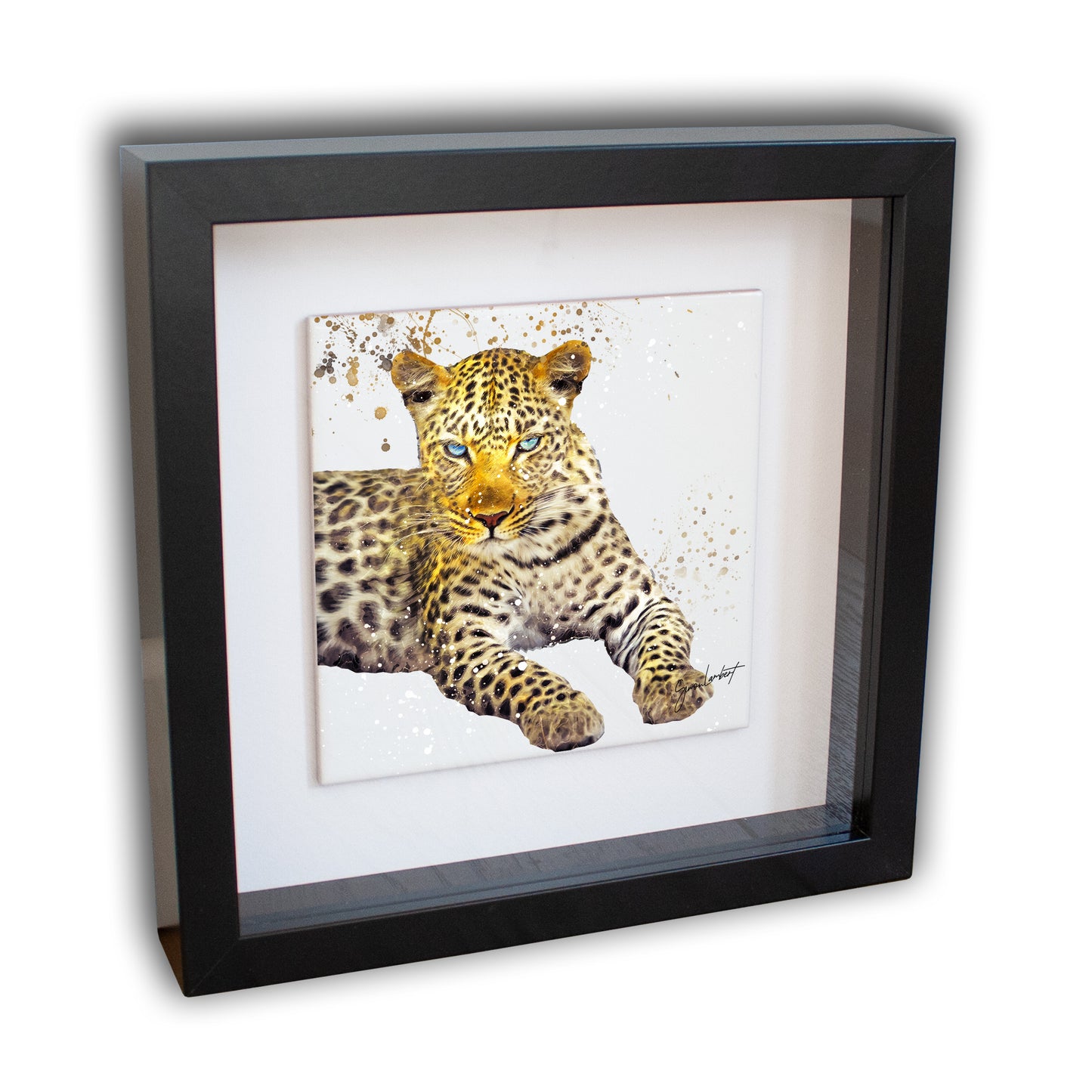 Leopard Portrait Brush Splatter Style Artwork - Framed CERAMIC TILE Art