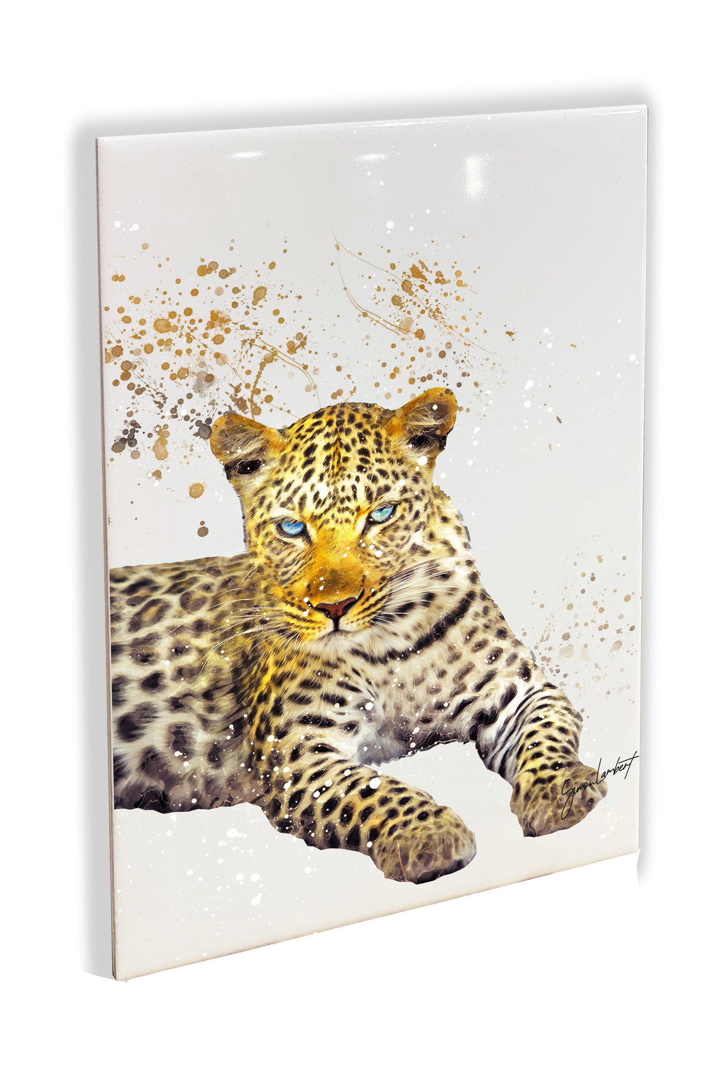 Leopard Portrait Brush Splatter Style Artwork - Framed CERAMIC TILE Art