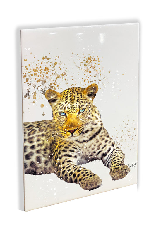 Leopard Portrait Brush Splatter Style Artwork - Framed CERAMIC TILE Art