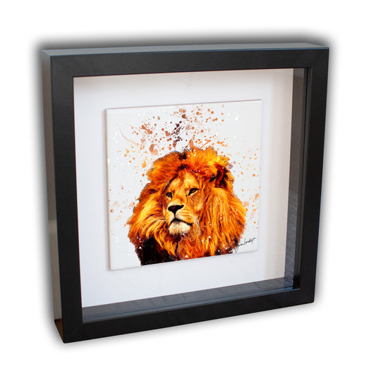 Lion Portrait Brush Splatter Style Artwork - Framed CERAMIC TILE Art