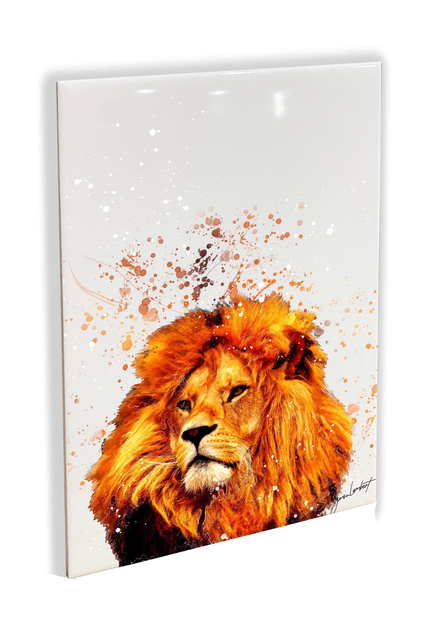 Lion Portrait Brush Splatter Style Artwork - Framed CERAMIC TILE Art