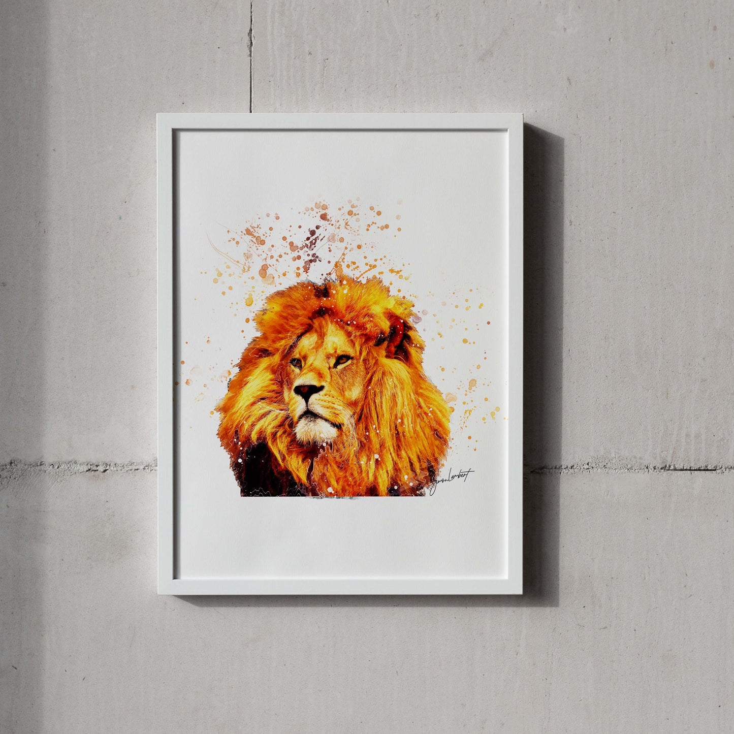 Lion Portrait Splatter Style Artwork Fine Art Print (Unframed)