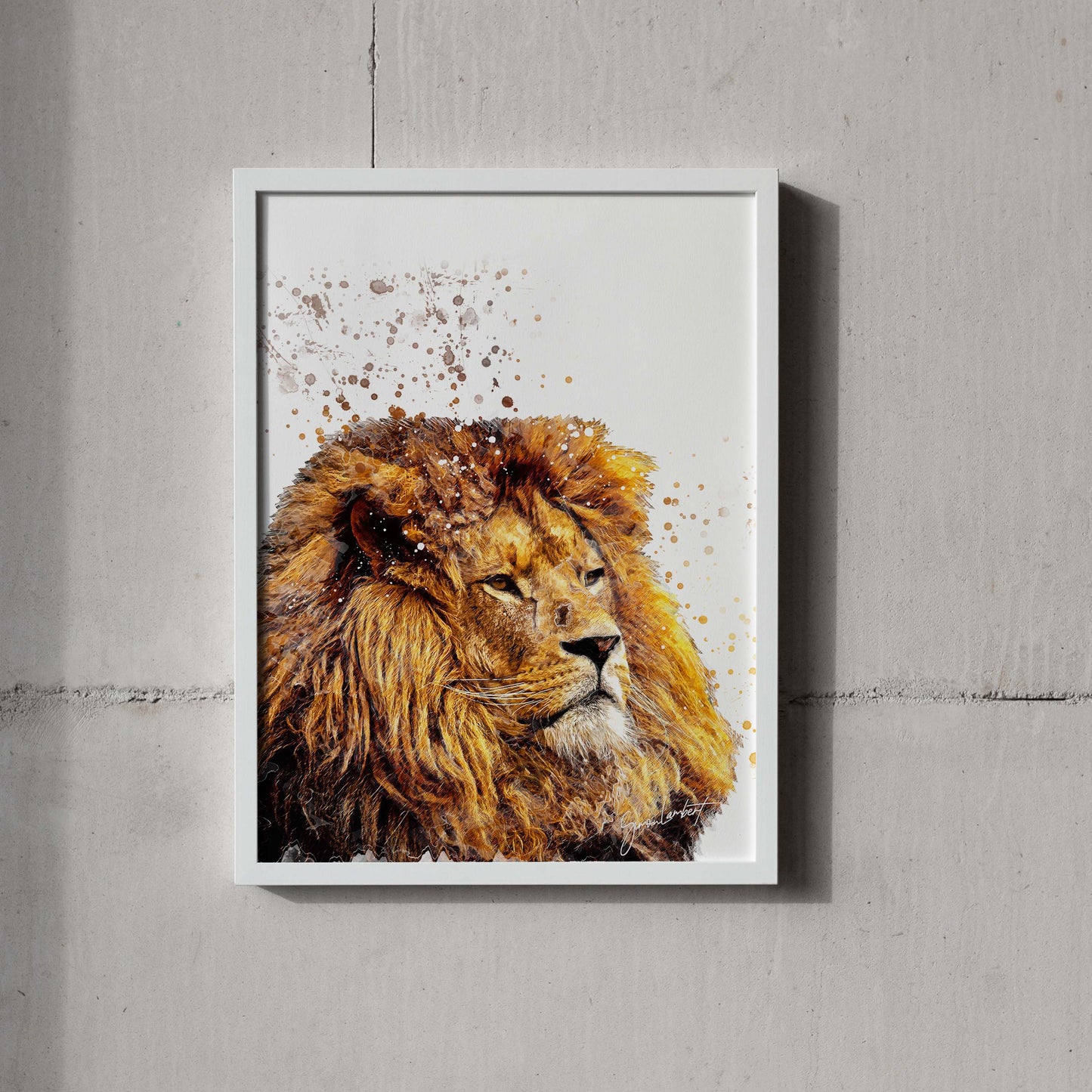 Lion Portrait Splatter Style Artwork Fine Art Print (Unframed)
