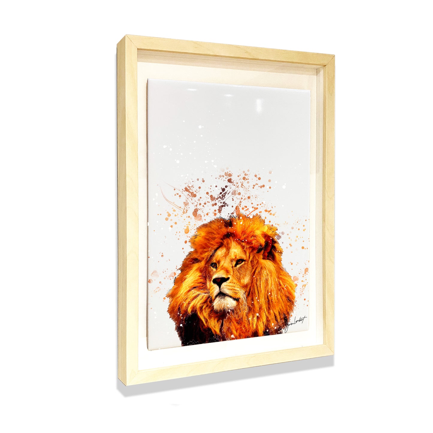 Lion Portrait Brush Splatter Style Artwork - Framed CERAMIC TILE Art
