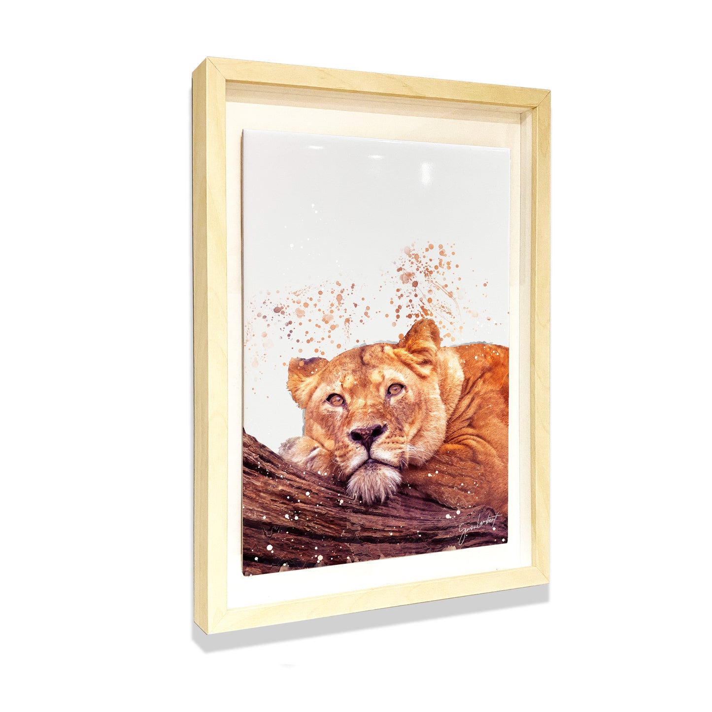 Lioness Portrait Brush Splatter Style Artwork - Framed CERAMIC TILE Art