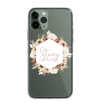 Personalised Floral Autumn Custom CLEAR Cover Case Flower for Samsung S21 S22