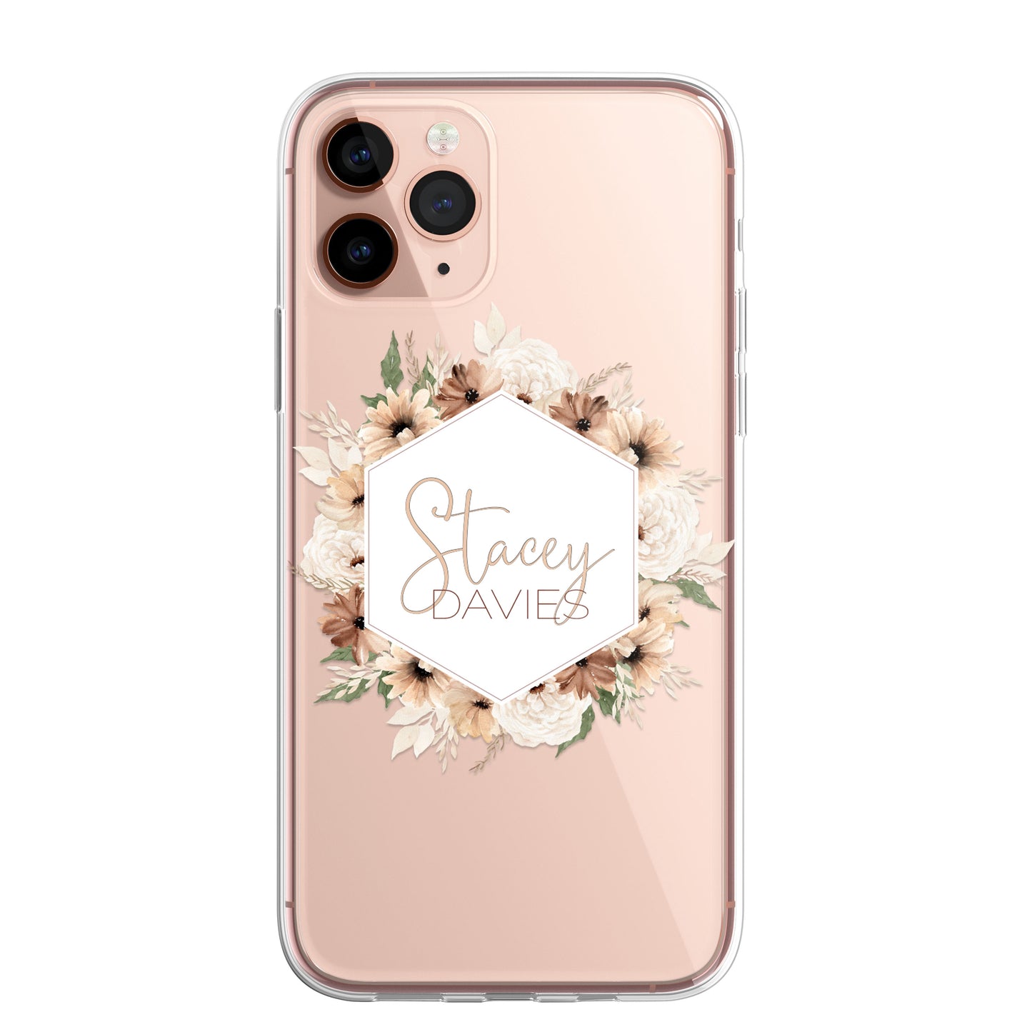 Personalised Floral Autumn Custom CLEAR Cover Case Flower for iPhone 14 13 12
