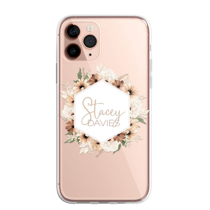 Personalised Floral Autumn Custom CLEAR Cover Case Flower for iPhone 14 13 12