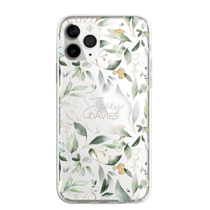Personalised Floral Botanic Custom CLEAR Cover Case Flower for iPhone 14 12 11
