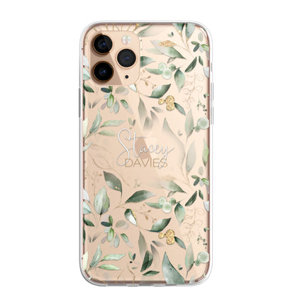 Personalised Floral Botanic Custom CLEAR Cover Case Flower for iPhone 14 12 11