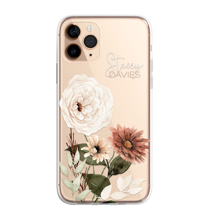 Personalised Floral Autumn Custom CLEAR Cover Case Flower for iPhone 14 13 12
