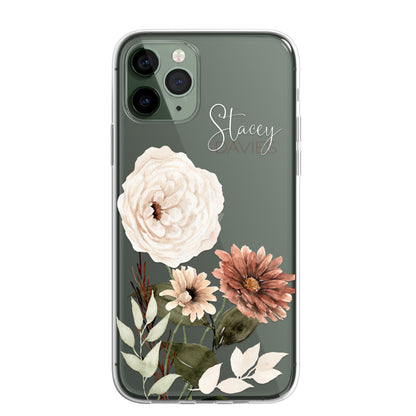 Personalised Floral Autumn Custom CLEAR Cover Case Flower for Samsung S21 S22