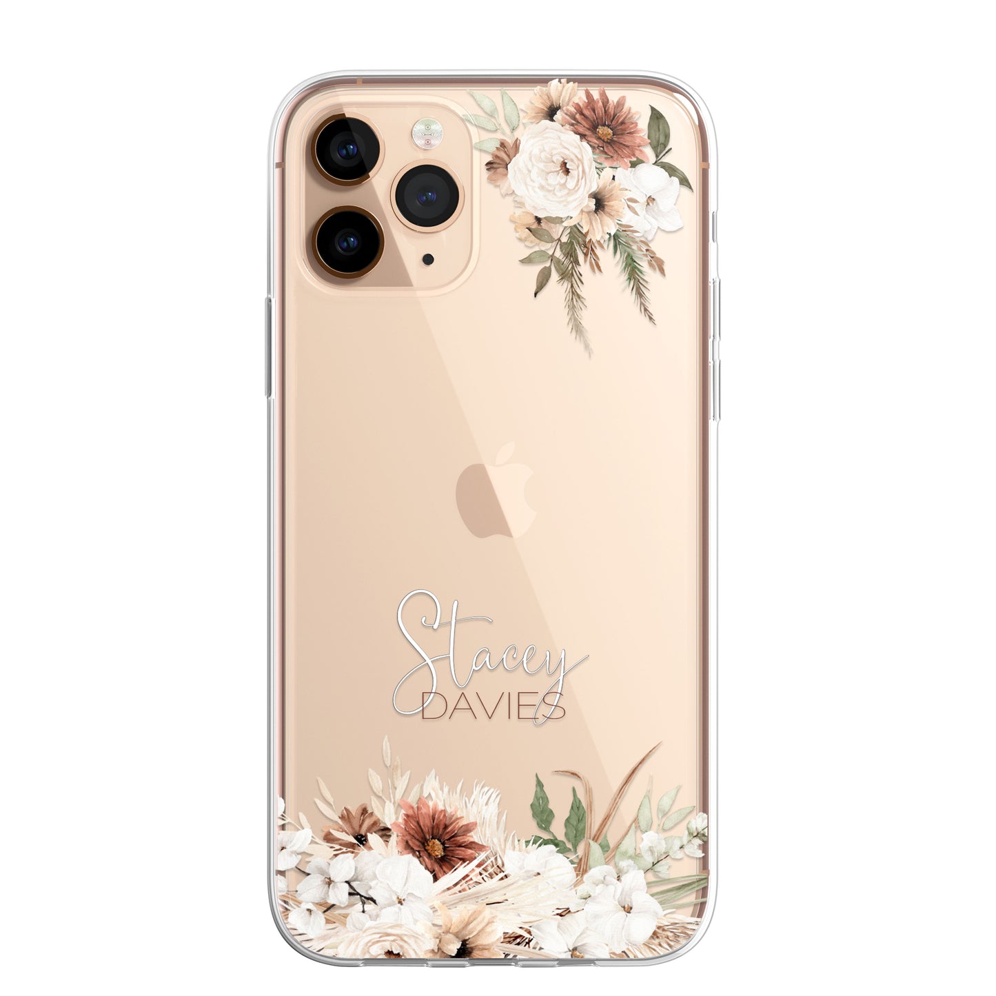 Personalised Floral Autumn Custom CLEAR Cover Case Flower for iPhone 14 13 12