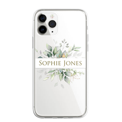 Personalised Floral Botanic Custom CLEAR Cover Case Flower for iPhone 14 12 11