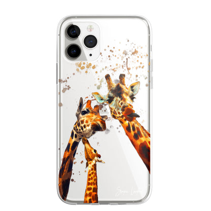 Giraffe Family Phone Case Personalised CLEAR Splatter Phone Cover Case for iPhone 14 13 12 +