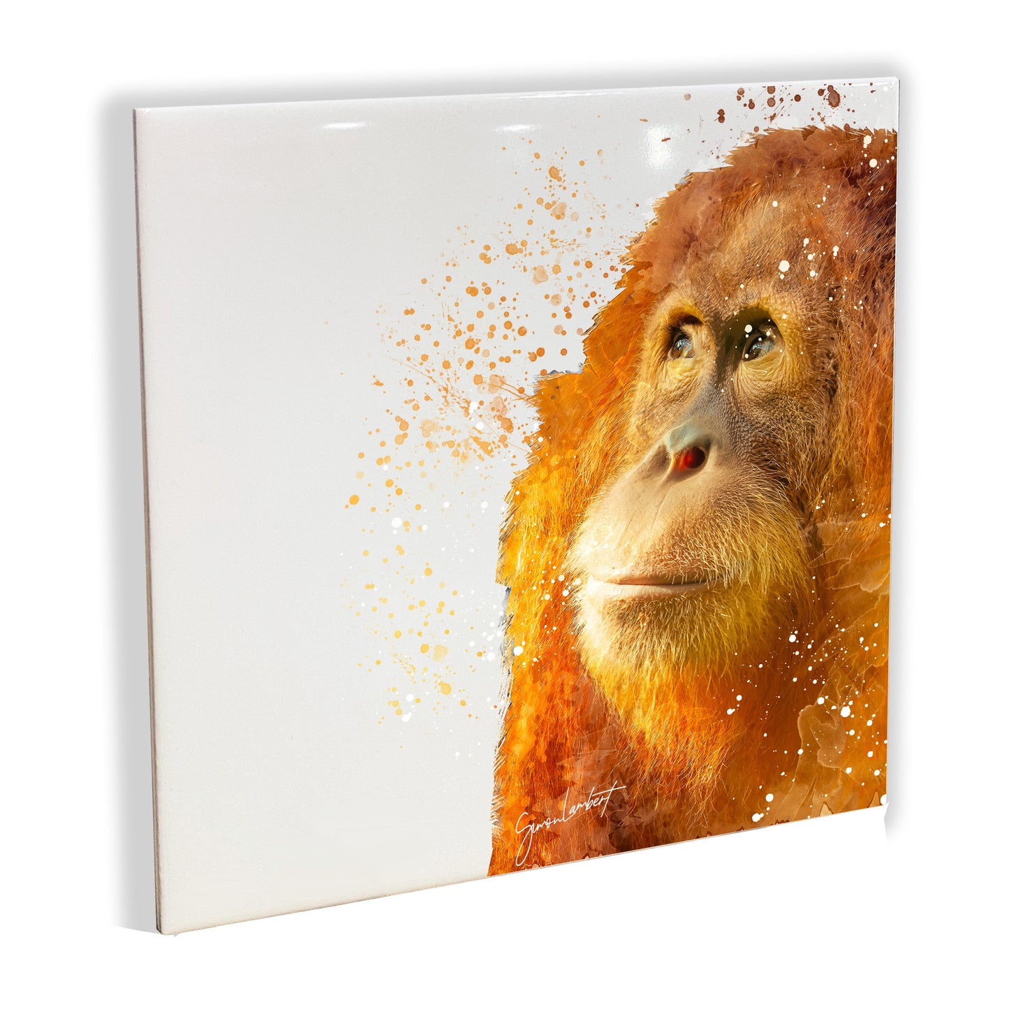 Orangutan Portrait Brush Splatter Style Artwork - Framed CERAMIC TILE Art