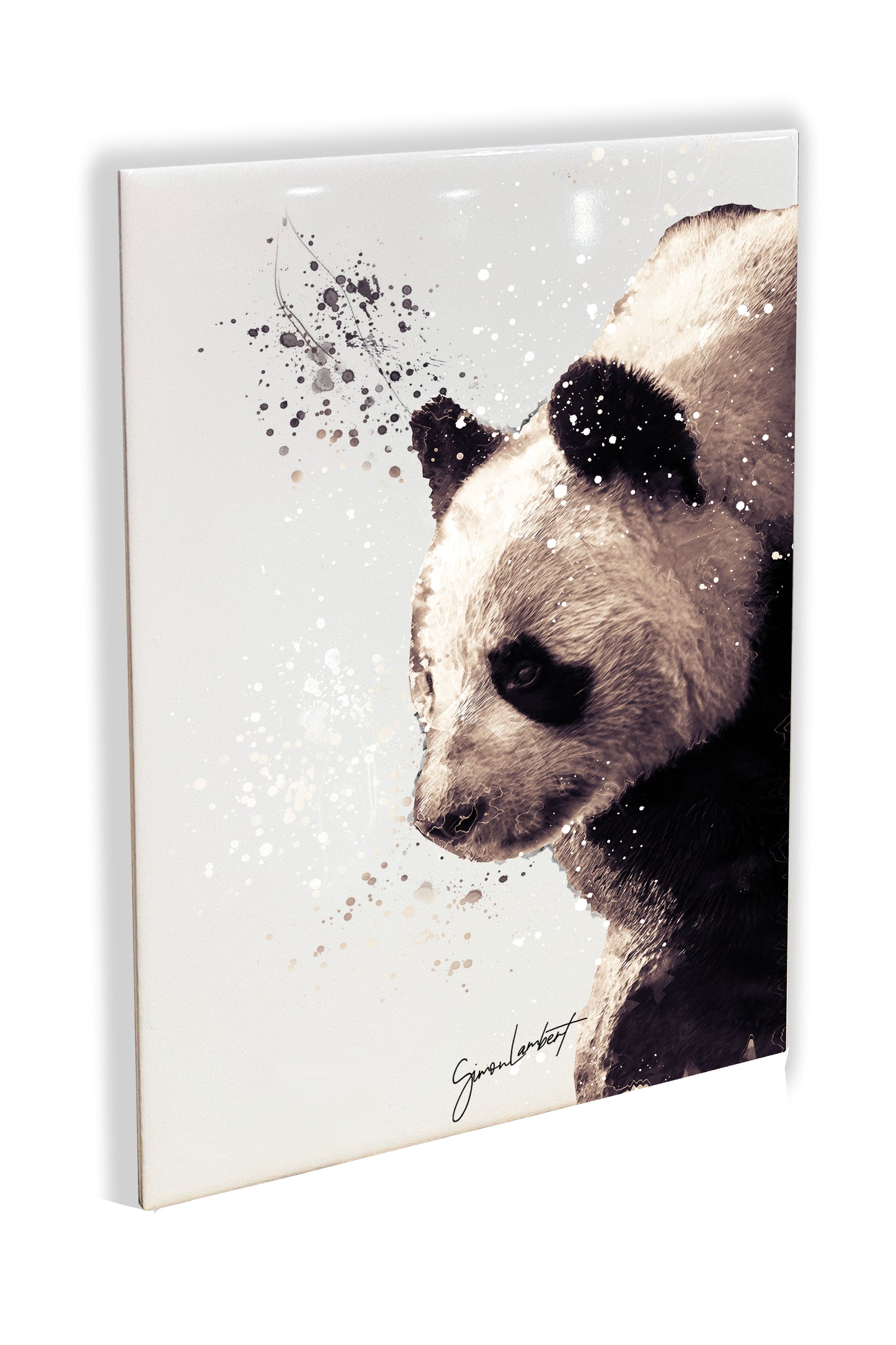 Panda Portrait Brush Splatter Style Artwork - Framed CERAMIC TILE Art