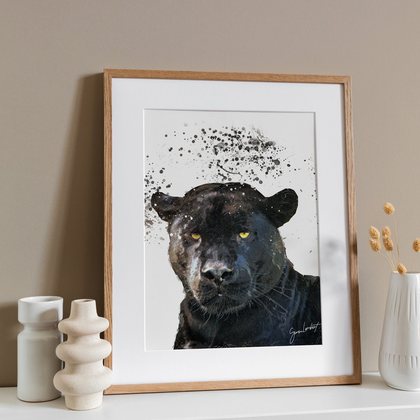 Panther Portrait Splatter Style Artwork Fine Art Print (Unframed)