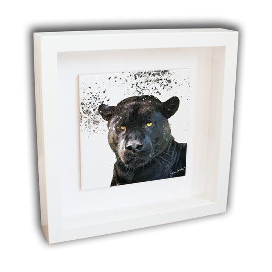 Panther Portrait Brush Splatter Style Artwork - Framed CERAMIC TILE Art