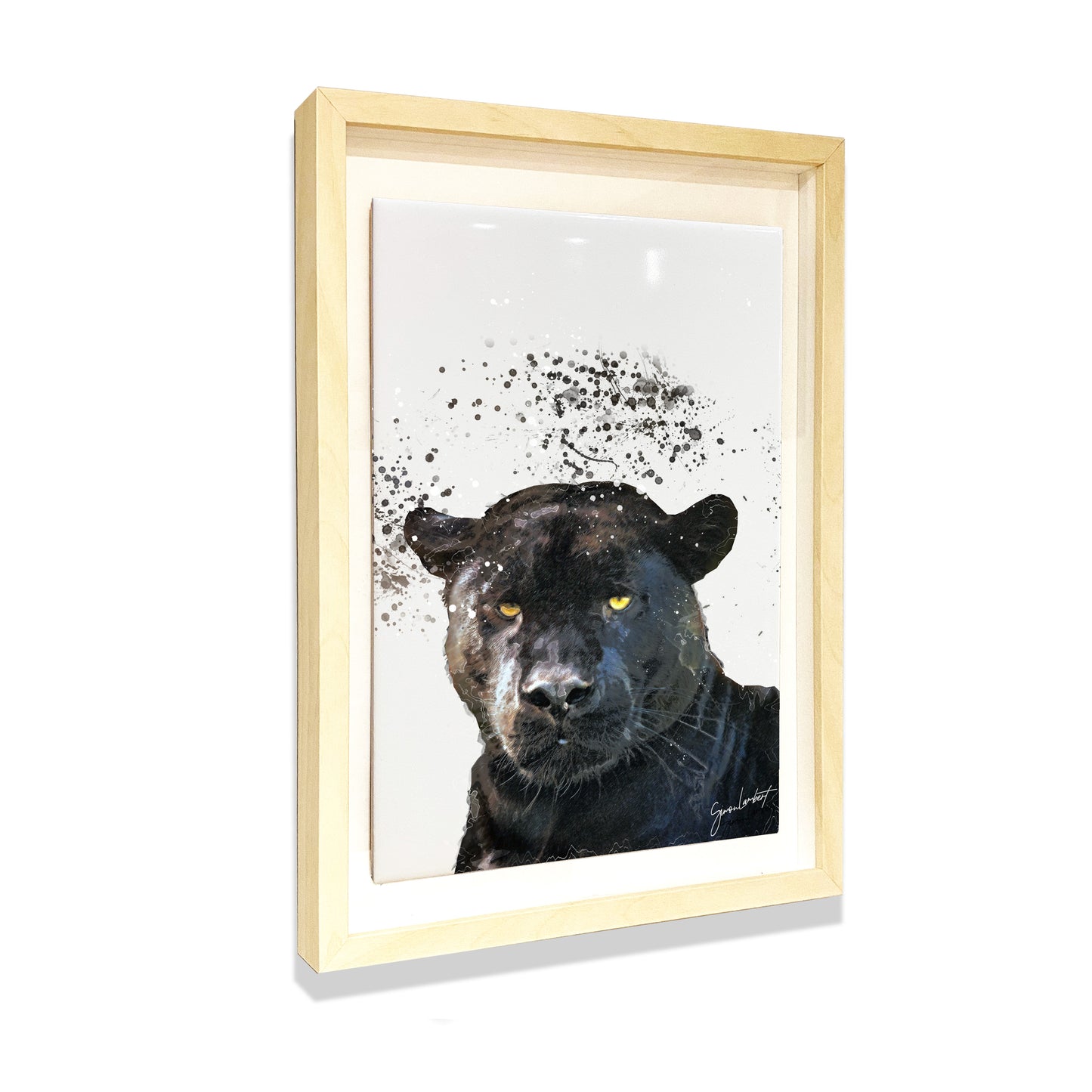 Panther Portrait Brush Splatter Style Artwork - Framed CERAMIC TILE Art