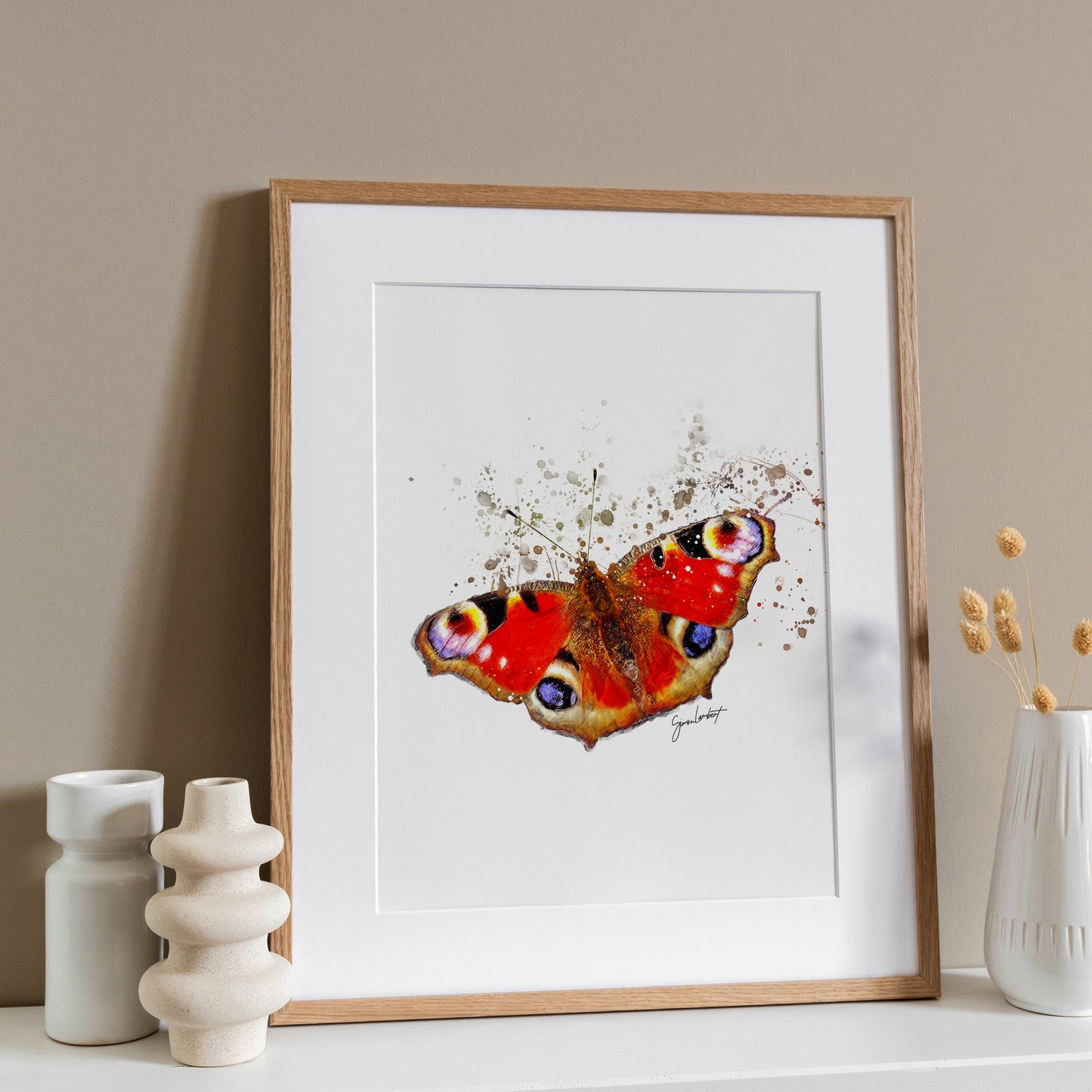 Peacock Butterfly Portrait Splatter Style Artwork Fine Art Print (Unframed)