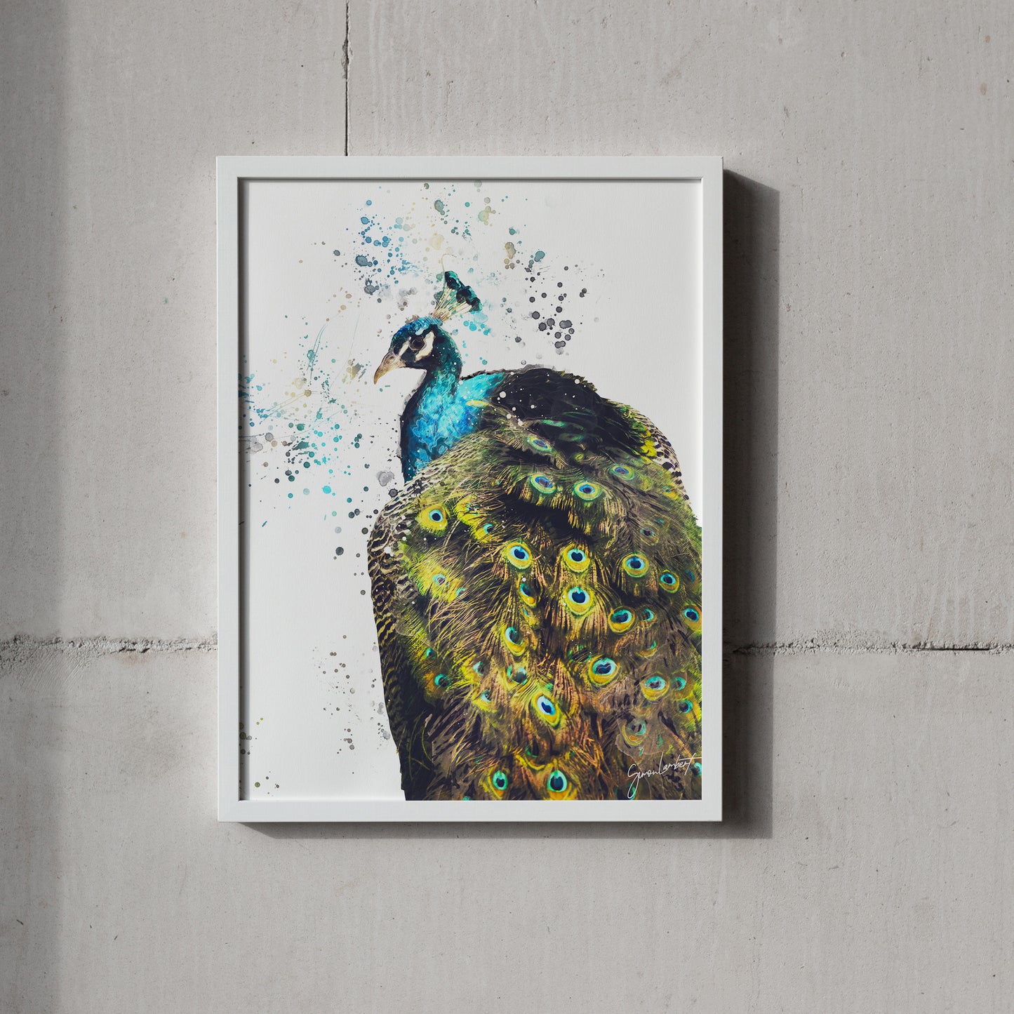 Peacock Portrait Splatter Style Artwork Fine Art Print (Unframed)