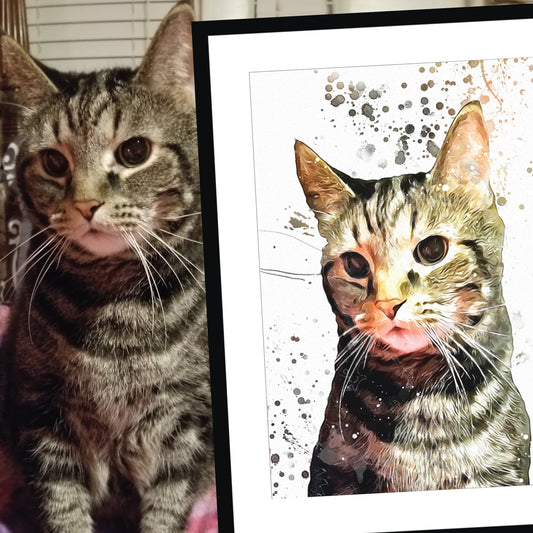 Personalised PET Portrait Print, Splatter Custom Painting Style, Dog Cat Horse Animal