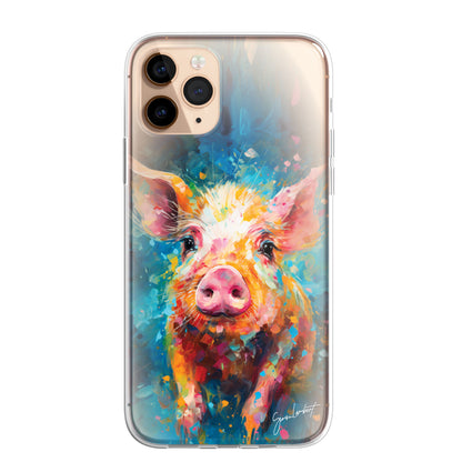 British Farm Animals Phone Case Palette Knife Art CLEAR Cover Case for iPhone 15 14 13 12 Pro +