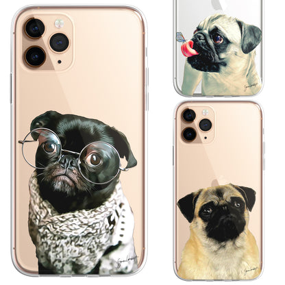 Pug Cute Dog Phone Case Painting CLEAR Phone Cover Case for iPhone 14 13 12 +