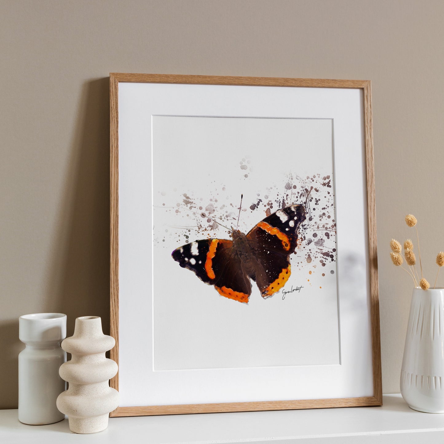 Red Admiral Butterfly Portrait Splatter Style Artwork Fine Art Print (Unframed)