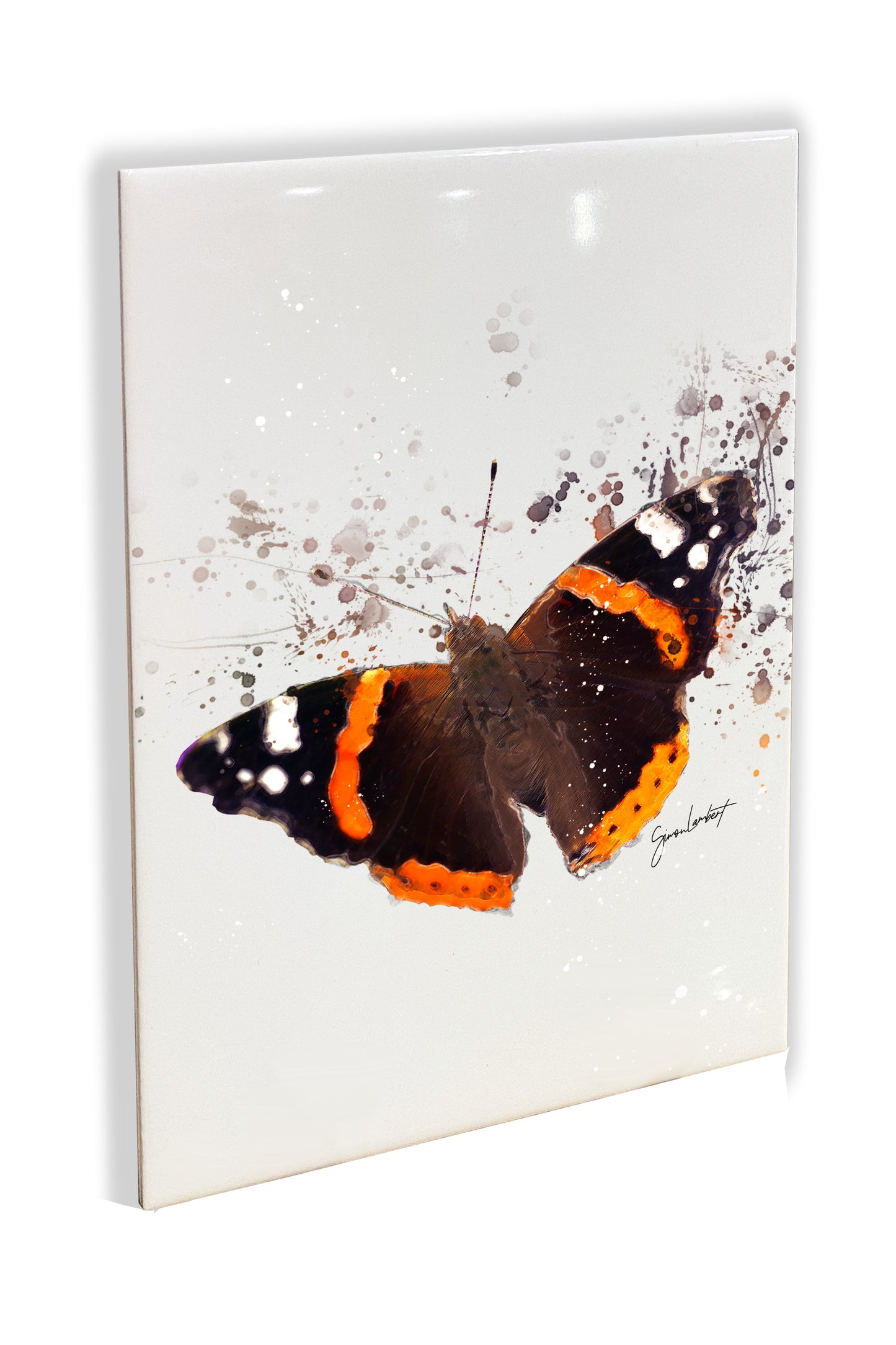 Red Admiral Butterfly Portrait Brush Splatter Style Artwork - Framed CERAMIC TILE Art