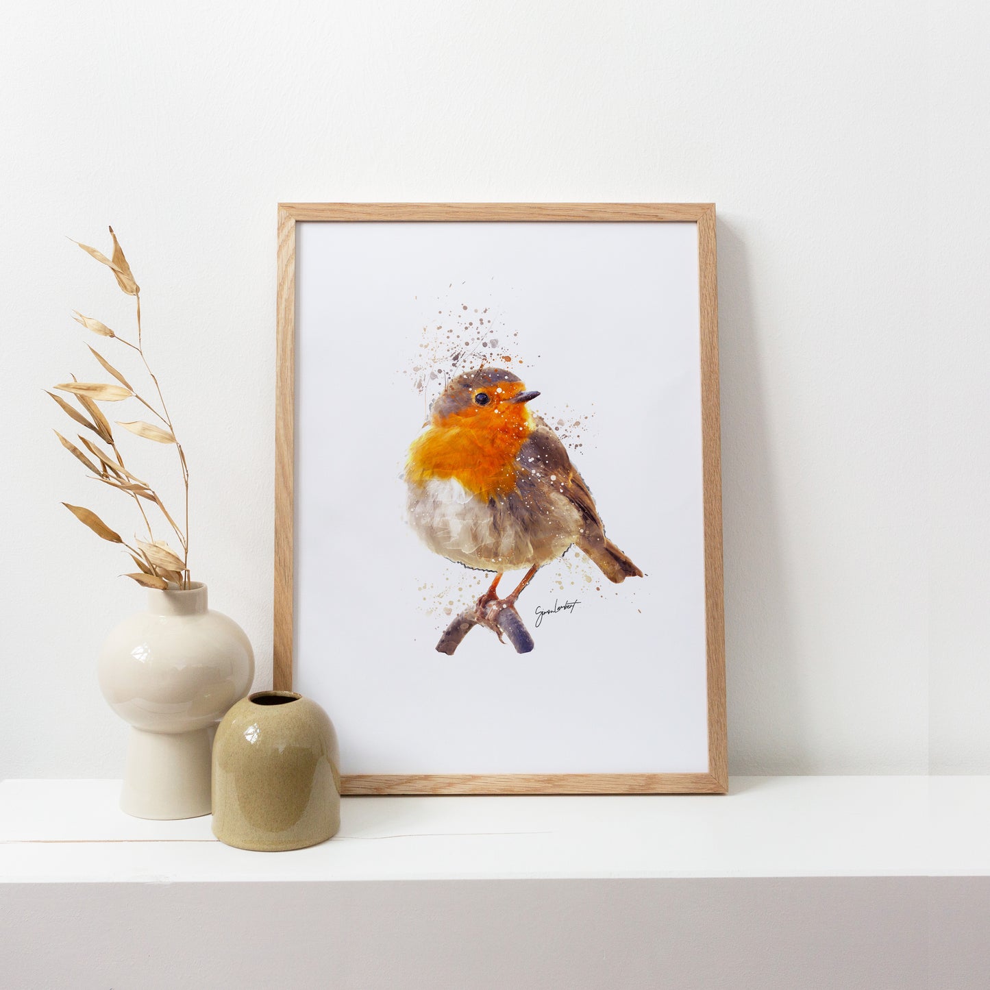 Robin Portrait Splatter Style Artwork Fine Art Print (Unframed)