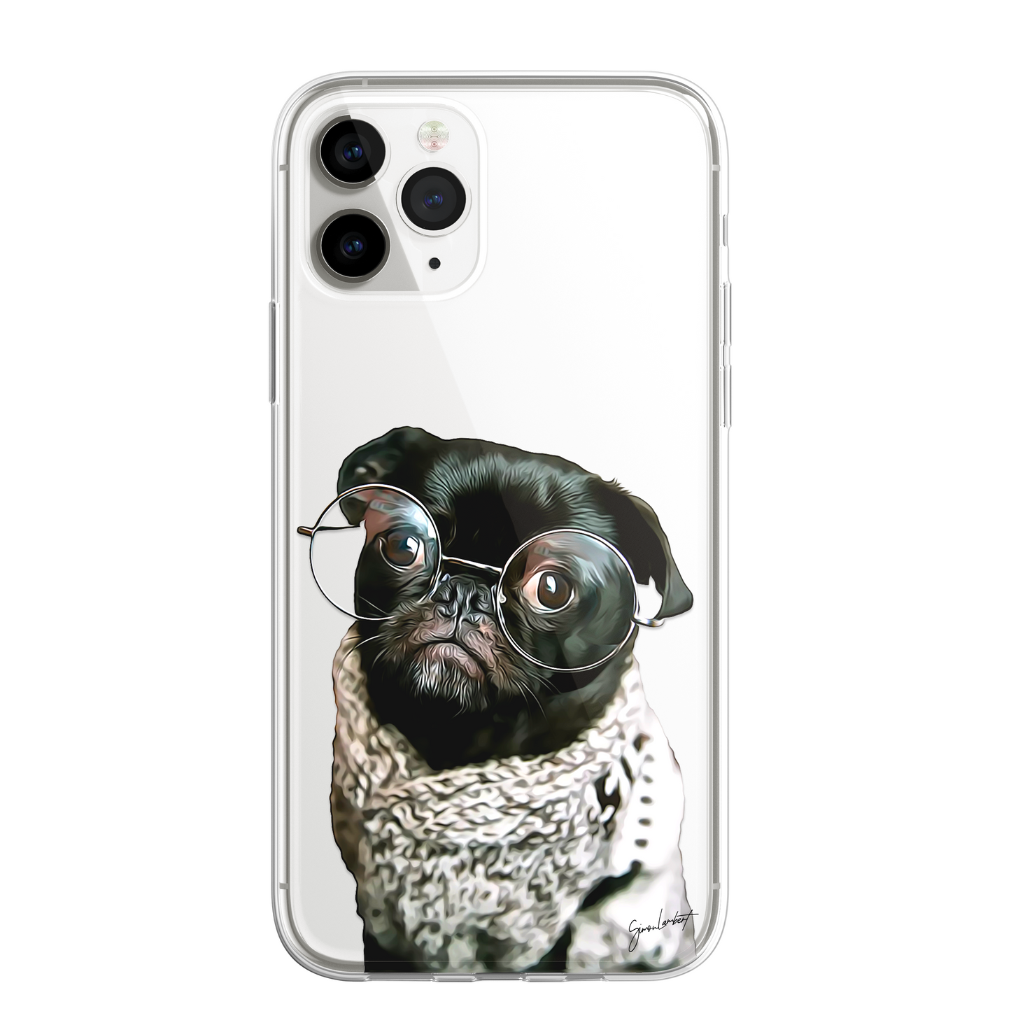 Pug Cute Dog Phone Case Painting CLEAR Phone Cover Case for iPhone 14 13 12 +