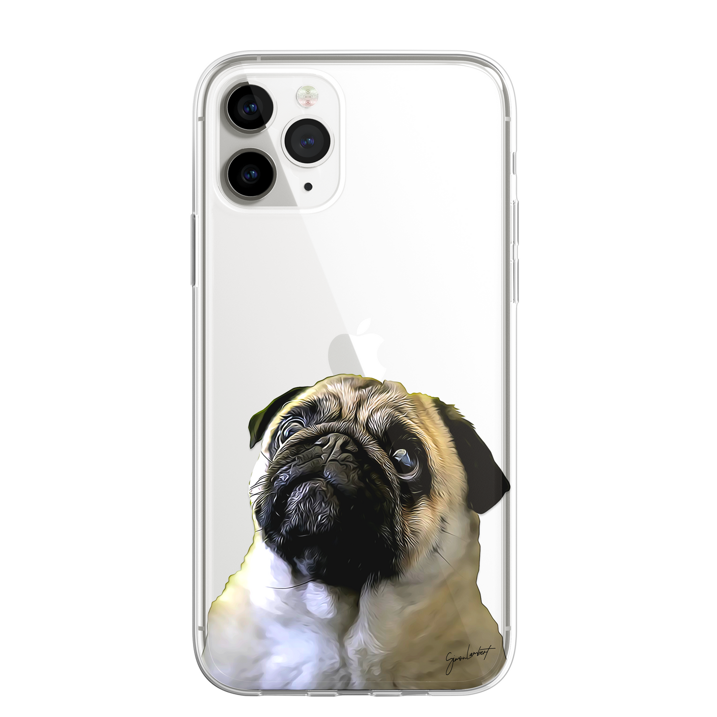 Pug Cute Dog Phone Case Painting CLEAR Phone Cover Case for iPhone 14 13 12 +