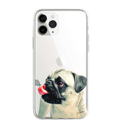 Pug Cute Dog Phone Case Painting CLEAR Phone Cover Case for iPhone 14 13 12 +