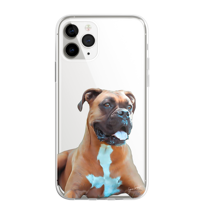 Boxer Dog Phone Case Painting Effect CLEAR Cover Case for iPhone 14 13 12 Pro +