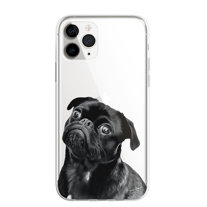 Pug Cute Dog Phone Case Painting CLEAR Phone Cover Case for iPhone 14 13 12 +