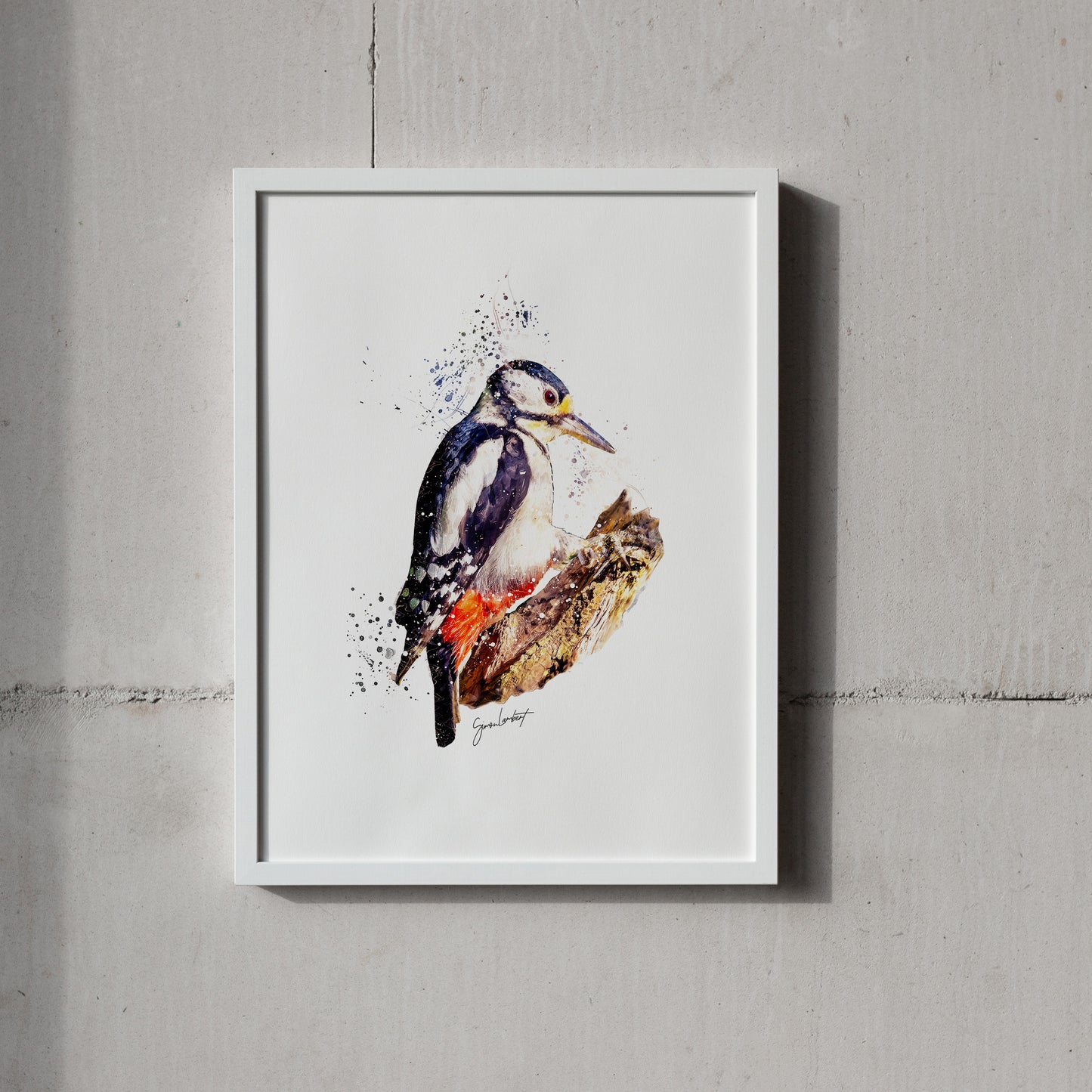 Spotted Wood Pecker Portrait Splatter Style Artwork Fine Art Print (Unframed)