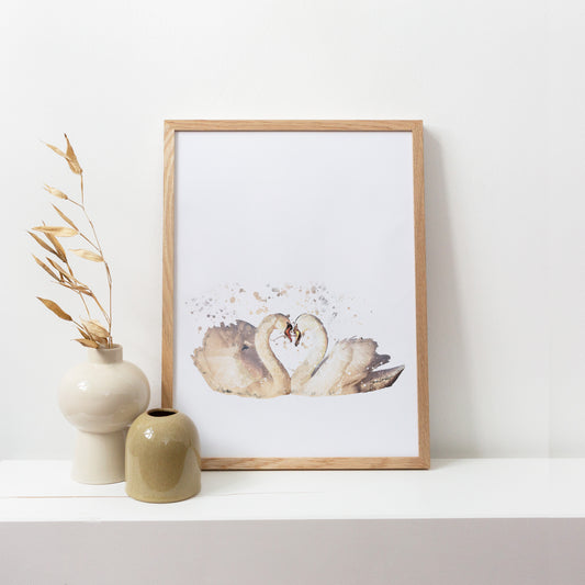 Swan Couple Portrait Splatter Style Artwork Fine Art Print (Unframed)
